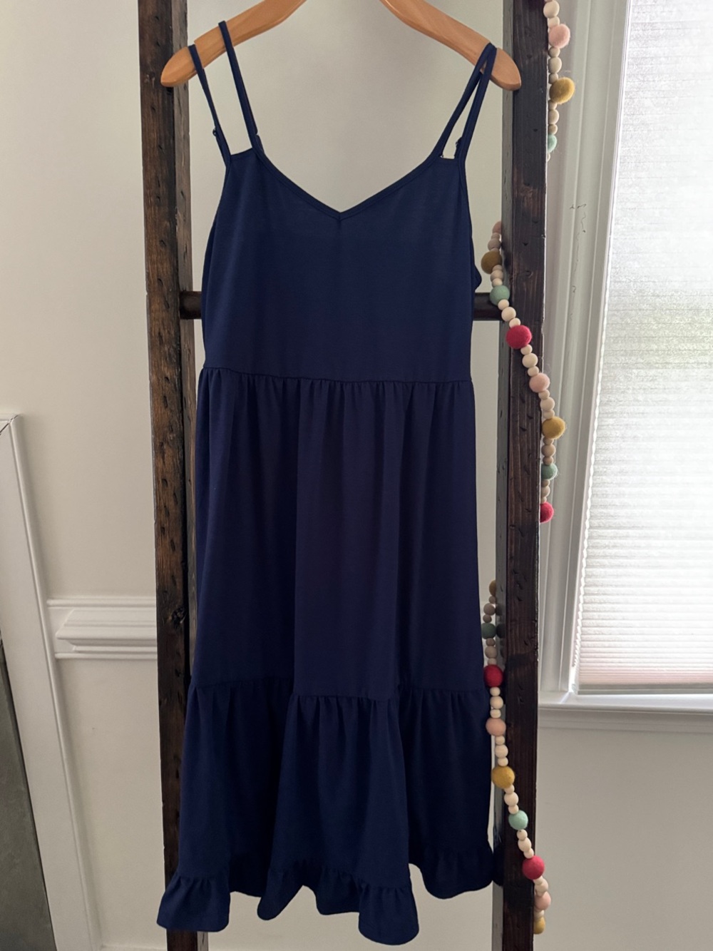 Navy Spaghetti Strap Ruffle Dress